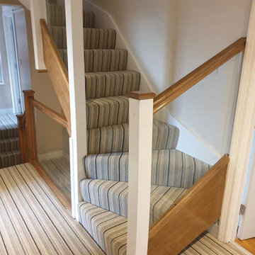 Two Storey Softwood Staircase, Oak Handrail, Glass Balustrade