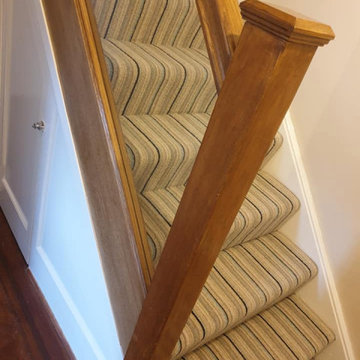 Two Storey Softwood Staircase, Oak Handrail, Glass Balustrade