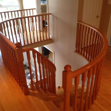 Two-Tone Wooden Stair Case with Dark Stain & White Paint