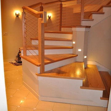 U-Shaped Wooden Tread Staircase