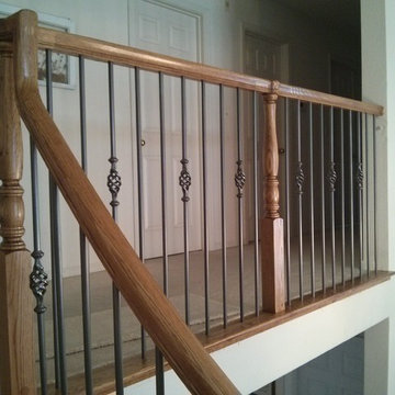 Union City Curved Handrails & Wood Treads w/ Round Iron Balusters