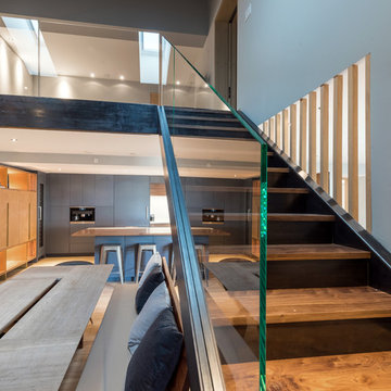 Modern Stairway with a Glass Railing