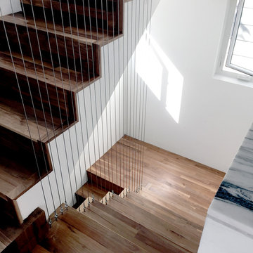 Walnut Stairs with Stainless Steel Cable Guard