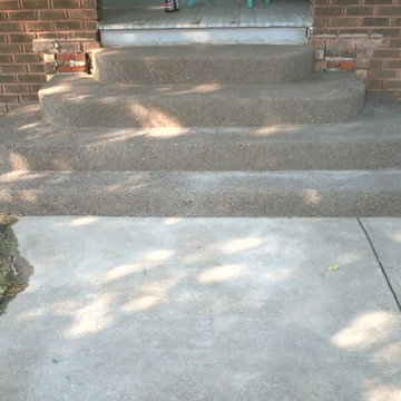 Washed aggregate concrete exterior stairs, custom shape