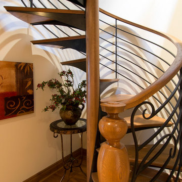 Whimsical White Oak Spiral Stair with Iron Balustrade