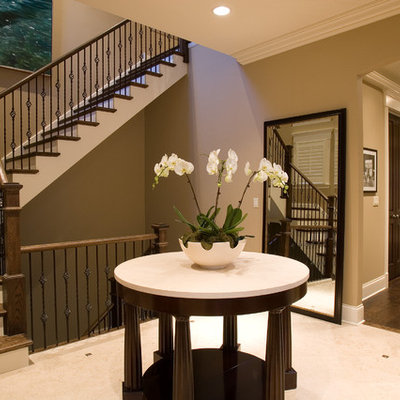 Example of a classic wooden l-shaped staircase design in Chicago with painted risers