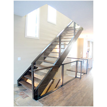 Wood and Glass Railings - Artistic Stairs - Open Riser