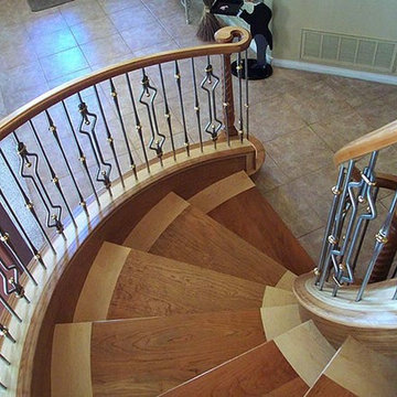 Wood Railing with Wrought Iron Balusters