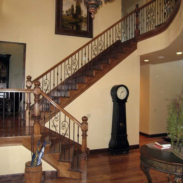 Wood Railing with Wrought Iron Balusters