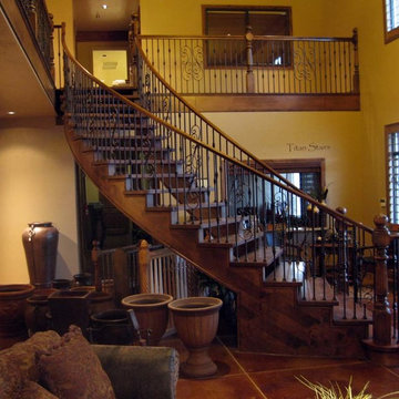 Wood Railing with Wrought Iron Balusters