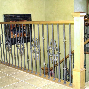 Wood Railing with Wrought Iron Balusters