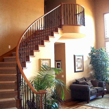 Wood Railing with Wrought Iron Balusters