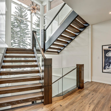 Wood Staircase with Glass Railing