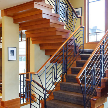 Wood Stairs with Carpet Runner
