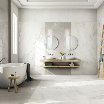 Bathrooms with large porcelain tiles