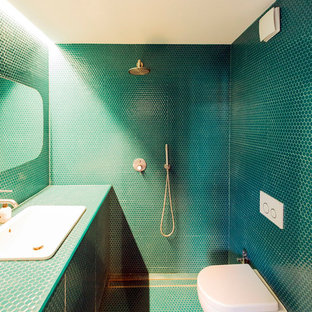 75+ Bäder mit offener Dusche und blauer Waschtischplatte Ideen & Bilder