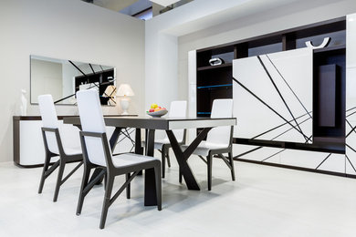 Идея дизайна: столовая в современном стиле с белыми стенами