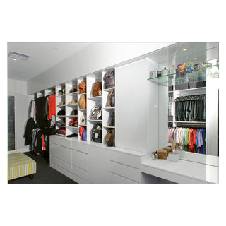 Walk in Wardrobe/Dressing Room Sydney . Glass shelves for hand bag display  - Contemporary - Closet - Sydney - by Clever Closet Company