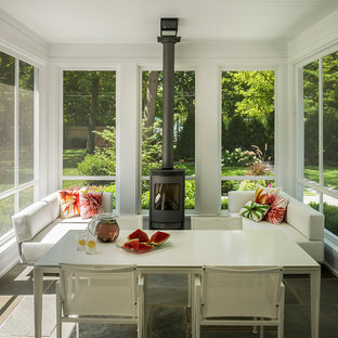 Sunroom With Wood Burning Fireplace