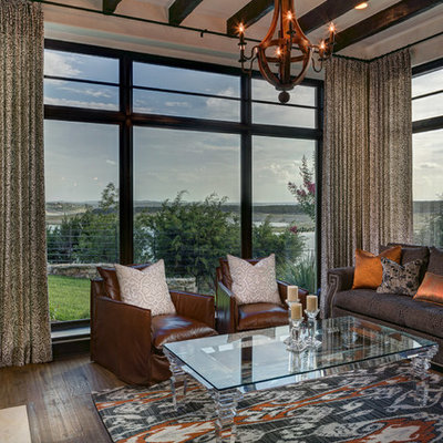 Sunroom - mediterranean dark wood floor sunroom idea in Austin with a standard ceiling