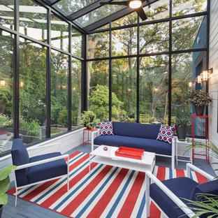 Inspiration for a transitional gray floor sunroom remodel in Minneapolis with no fireplace and a glass ceiling