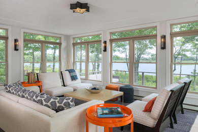 Example of a mid-sized beach style sunroom design in Boston with no fireplace and a standard ceiling