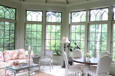 Inspiration for a large classic conservatory in Baltimore with limestone flooring, a standard ceiling and white floors.