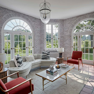 75 Beautiful Sunroom with Terra-cotta Floors and Red Floor Pictures