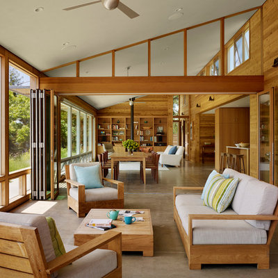 Example of a large trendy concrete floor and gray floor sunroom design in San Francisco with a standard ceiling