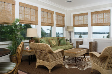 Sunroom - mid-sized coastal brown floor sunroom idea in Boston with no fireplace and a standard ceiling