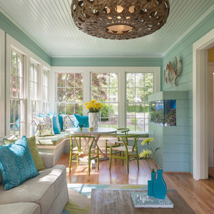Sunroom - mid-sized coastal medium tone wood floor and beige floor sunroom idea in Providence with no fireplace and a standard ceiling