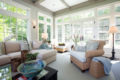 Inspiration for a mid-sized transitional sunroom remodel in New York with a standard ceiling