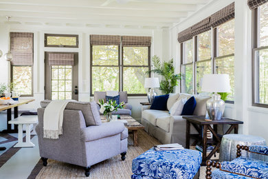 Inspiration for a mid-sized transitional brick floor and gray floor sunroom remodel in Boston with a standard ceiling