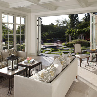 Inspiration for a mid-sized timeless limestone floor and beige floor sunroom remodel in San Francisco with no fireplace and a standard ceiling