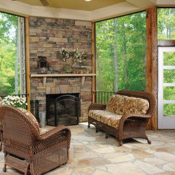 Mediterranean Style Sun Room with Modern Door