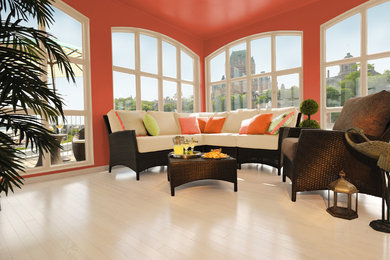 Example of a trendy medium tone wood floor sunroom design in San Francisco