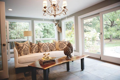 Example of a cottage chic sunroom design in Philadelphia