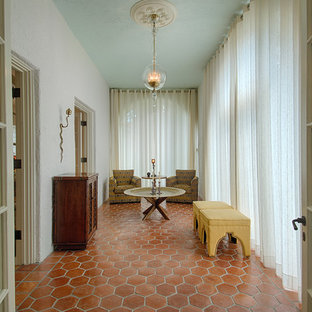 Mediterranean conservatory in Miami with terracotta flooring, a standard ceiling and orange floors.