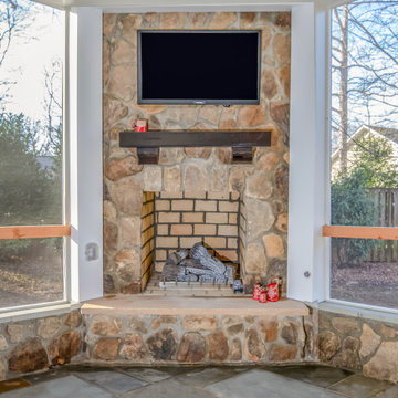 Precious Relaxing Time with a New Screen Porch, Outdoor TV, Corner Fireplace