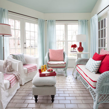 red white and blue sunroom