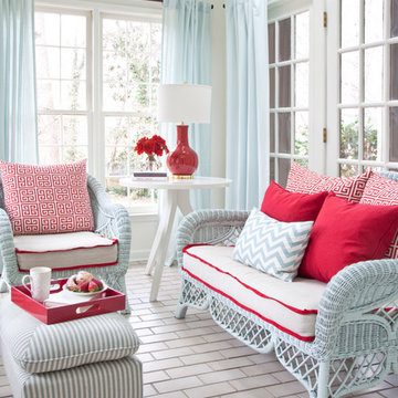red white and blue sunroom