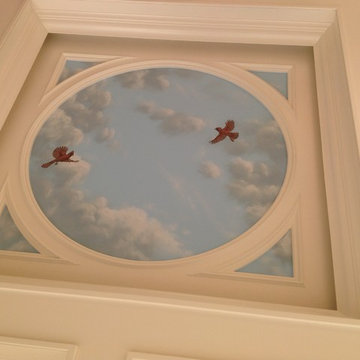 Sky Ceiling with Cardinals murals, hand-painted by Tom Taylor of Mural Art LLC