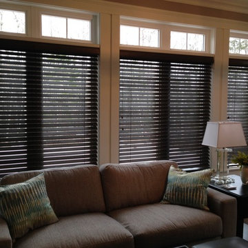 Stained wood blinds in Moncton Sunroom