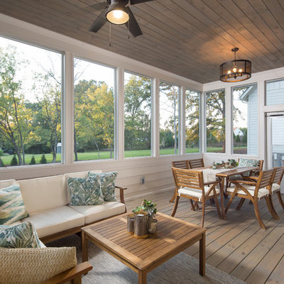 Sunroom - farmhouse medium tone wood floor and brown floor sunroom idea in Atlanta with a standard ceiling