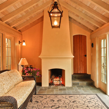 Sunroom with fireplace