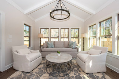 Inspiration for a transitional dark wood floor and brown floor sunroom remodel in Atlanta
