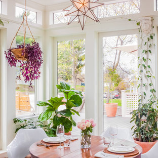 Transitional sunroom photo in Boston with a skylight