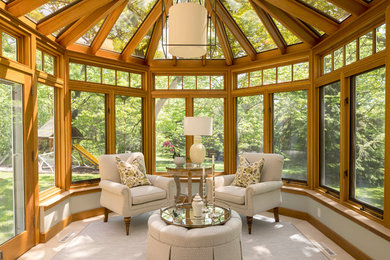 Inspiration for a mid-sized timeless sunroom remodel in Minneapolis with a glass ceiling