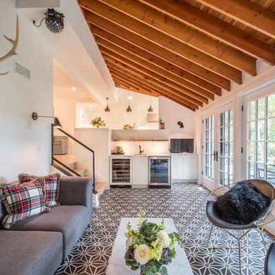 Inspiration for a large modern ceramic tile and multicolored floor sunroom remodel in Other with a standard ceiling