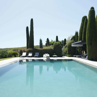 Esempio di un'ampia piscina monocorsia mediterranea rettangolare con pedane
